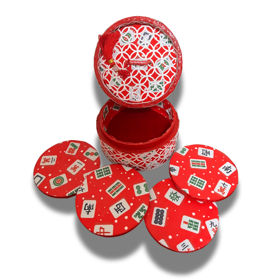 Red Mahjong Coaster Gift Set