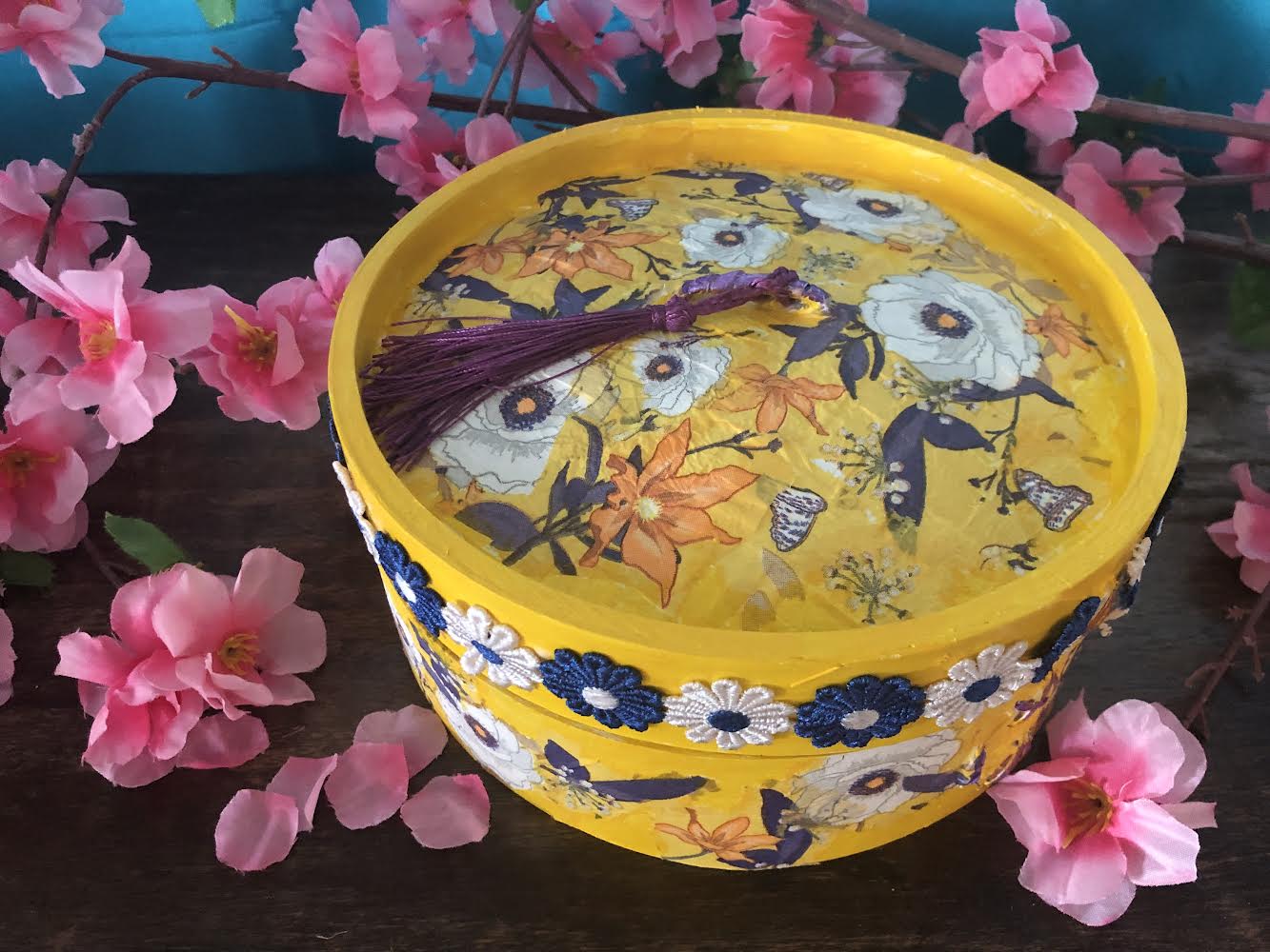Bamboo Dim Sum Steamer - Yellow Flower Chinoiserie