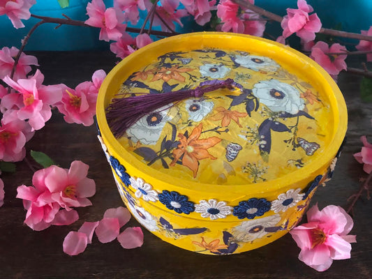 Bamboo Dim Sum Steamer - Yellow Flower Chinoiserie