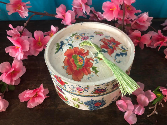 Bamboo Dim Sum Steamer - Red Flower Chinoiserie