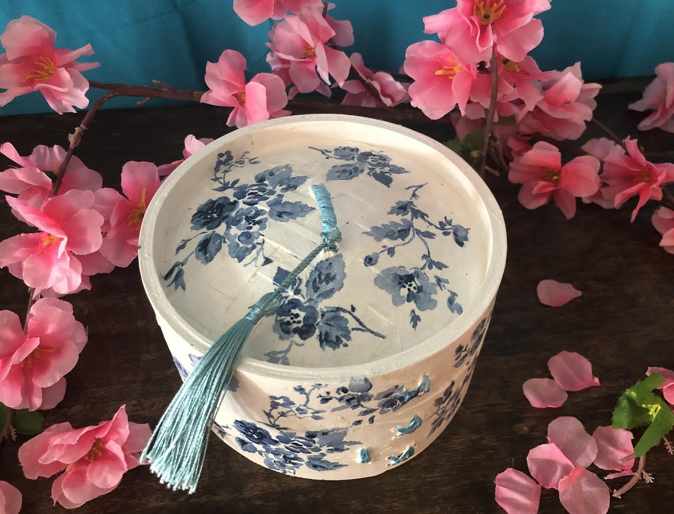 Bamboo Dim Sum Steamer - Blue Flower Chinoiserie