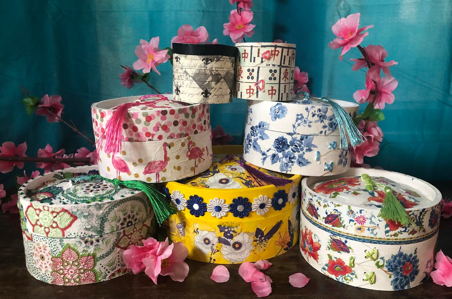 Bamboo Dim Sum Steamer - Yellow Flower Chinoiserie