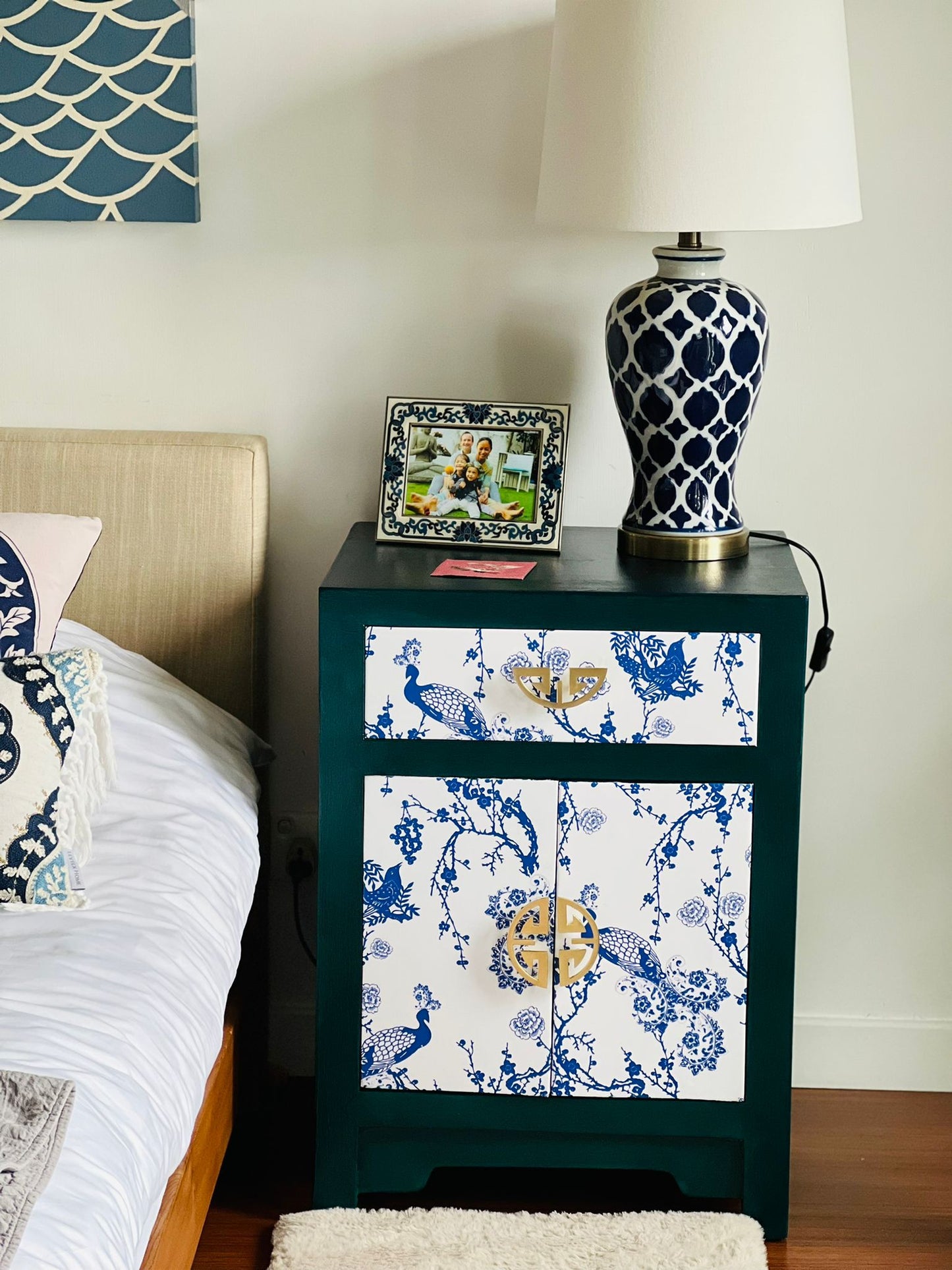Chinoiserie Peacock Bedroom Suite Bedside Cabinets