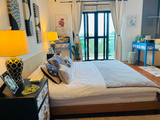 Chinoiserie Peacock Bedroom Suite Bedside Cabinets