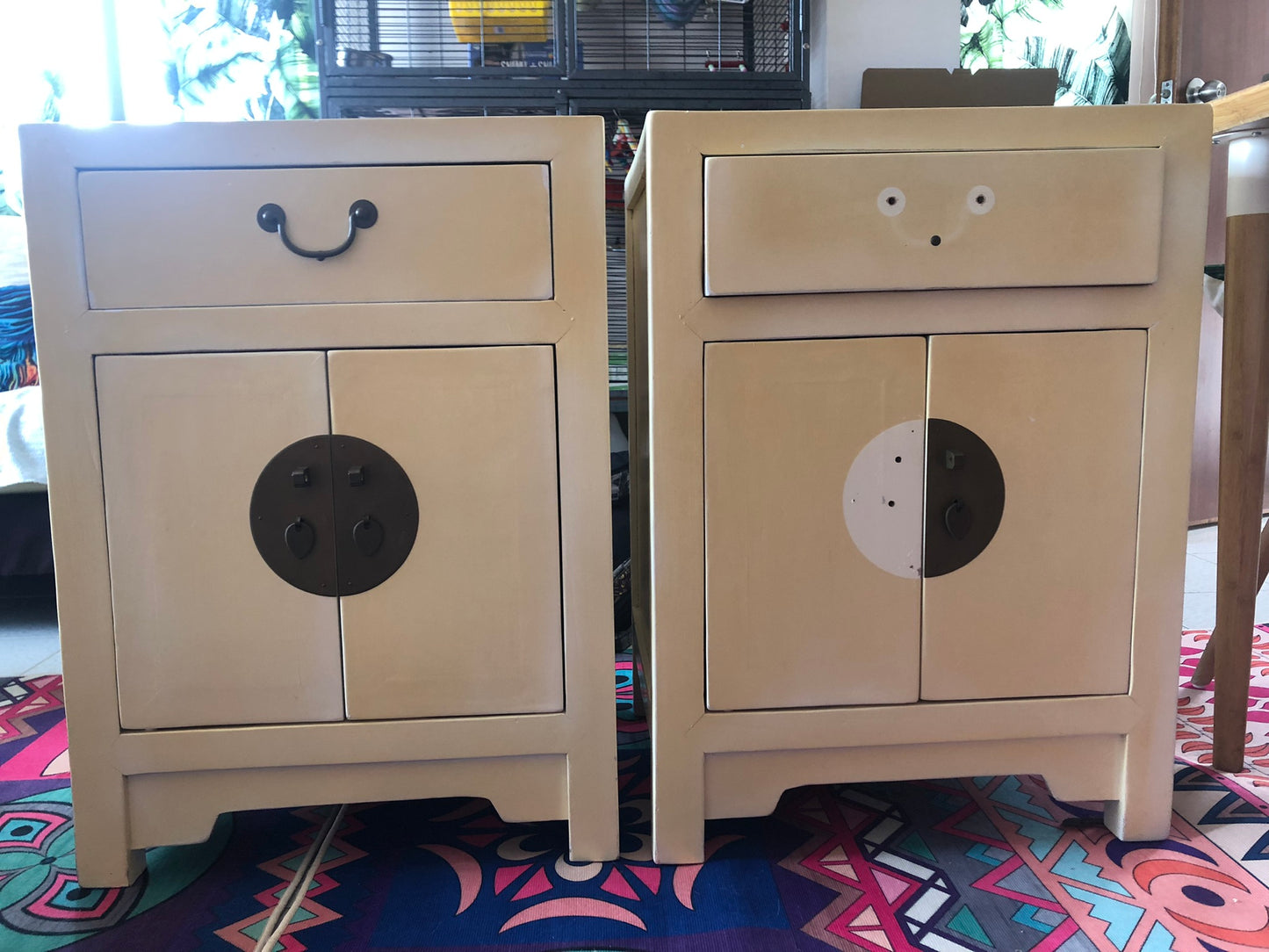 Chinoiserie Peacock Bedroom Suite Bedside Cabinets