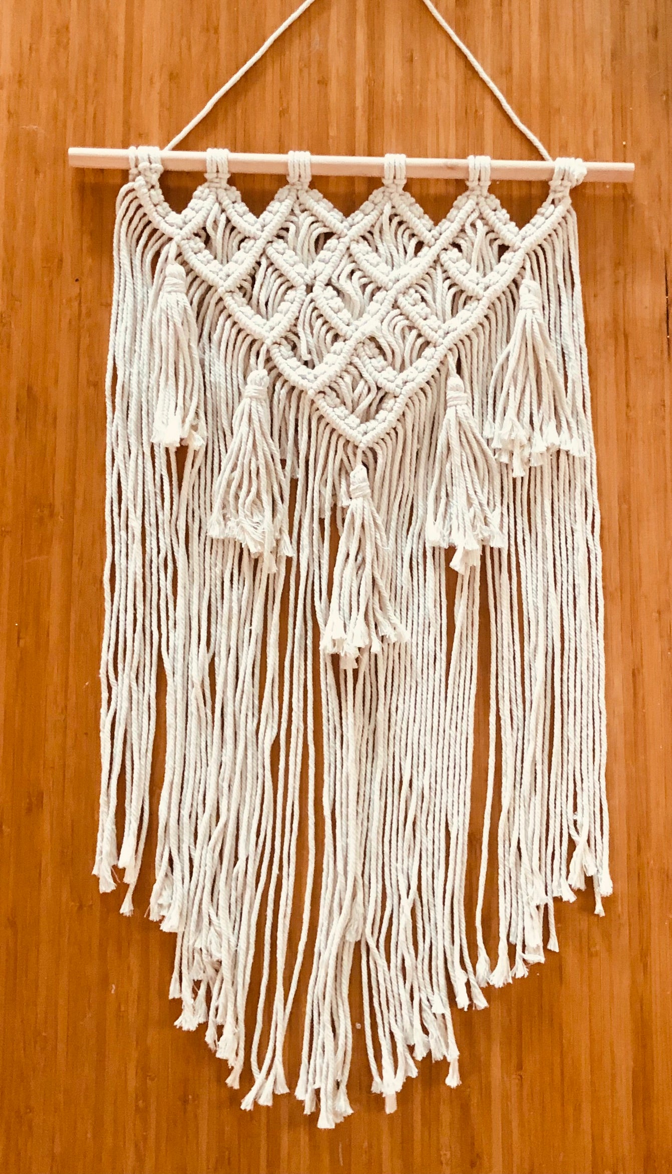 Five Tassled Macrame Wall Hanging Boho Style