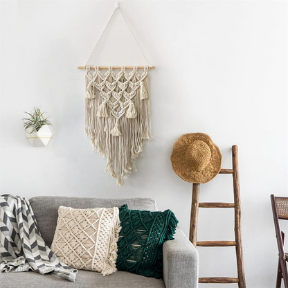 Five Tassled Macrame Wall Hanging Boho Style