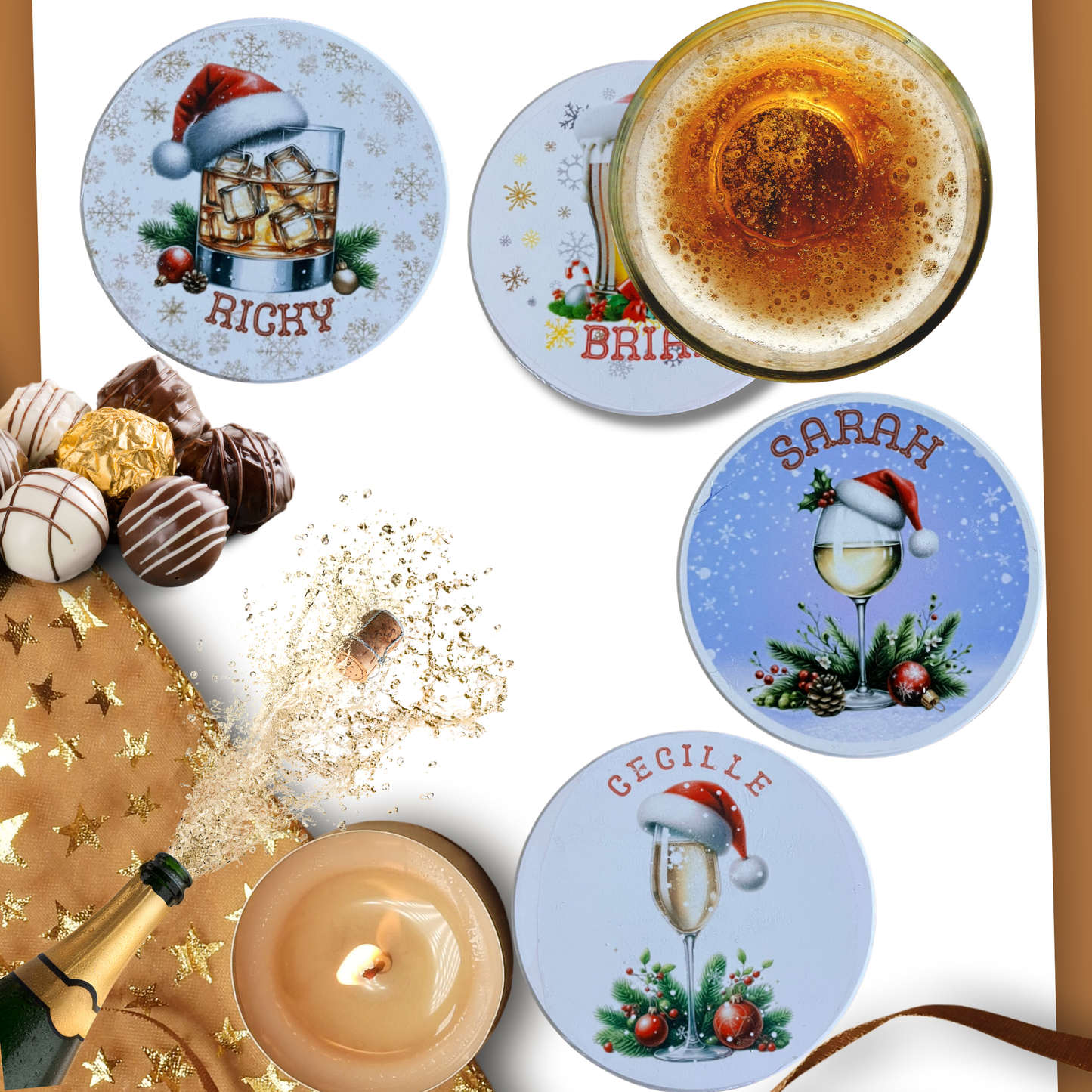 Personalised Christmas Drink Coasters