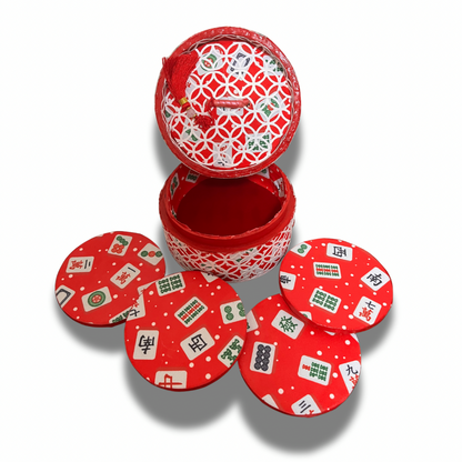 Red Mahjong Coaster Gift Set